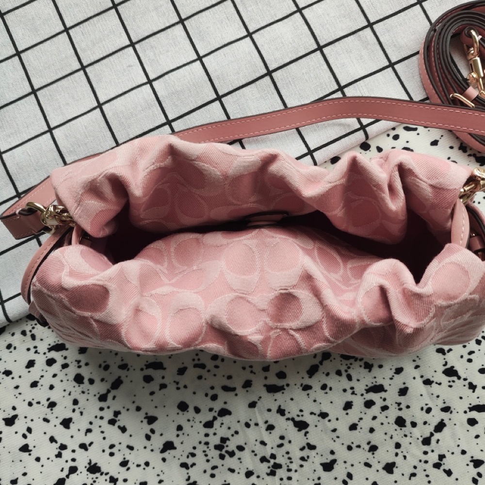 Coach Pink Signature Jacquard Drawstring Shoulder Bag - Picture 5 of 7
